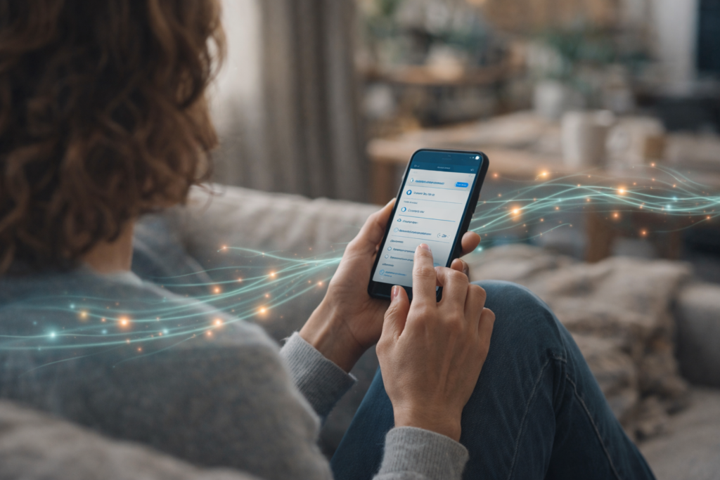 person using a mental health support app on a phone